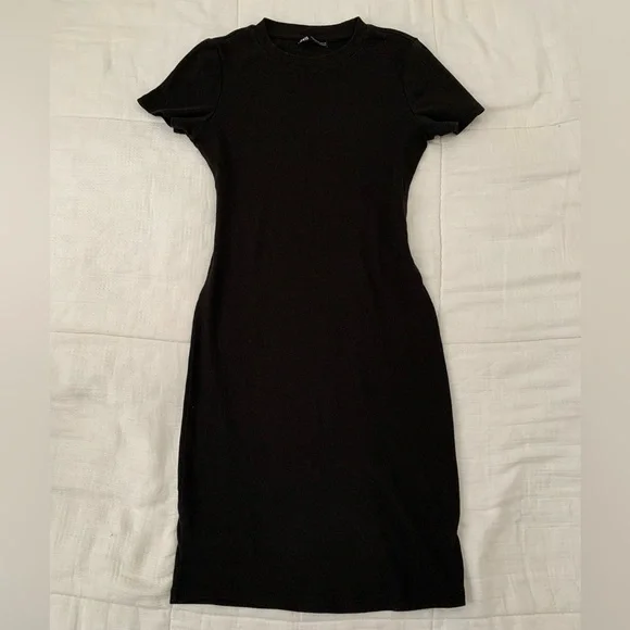 knee length dresses for ladies Little Black Ribbed Dress